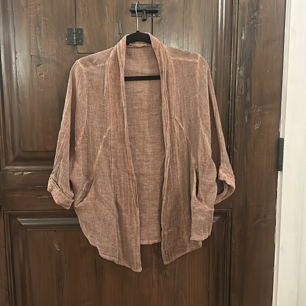 Meo Meli brown Cardigan with Draped Sleeves and Soft linen